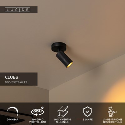 Lucide CLUBS - Deckenstrahler - 1xGU10 - Schwarz